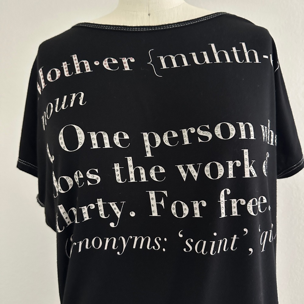 Vanilla Sugar Mother Definition Graphic Top Women L Black Rhinestone Rayon Bl